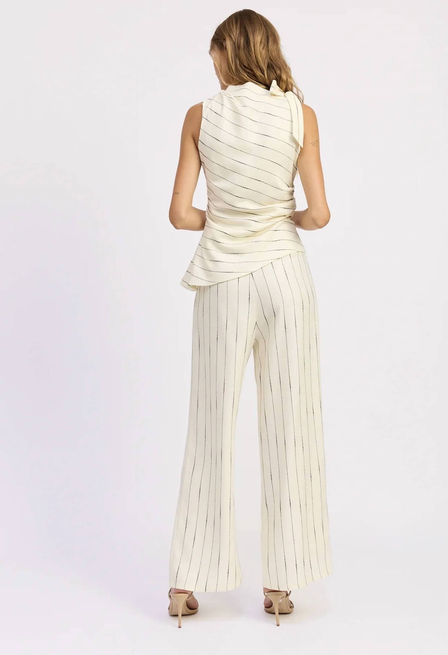 En Saison - Double Tie Belt Detail Pleated Pinstripe Trouser