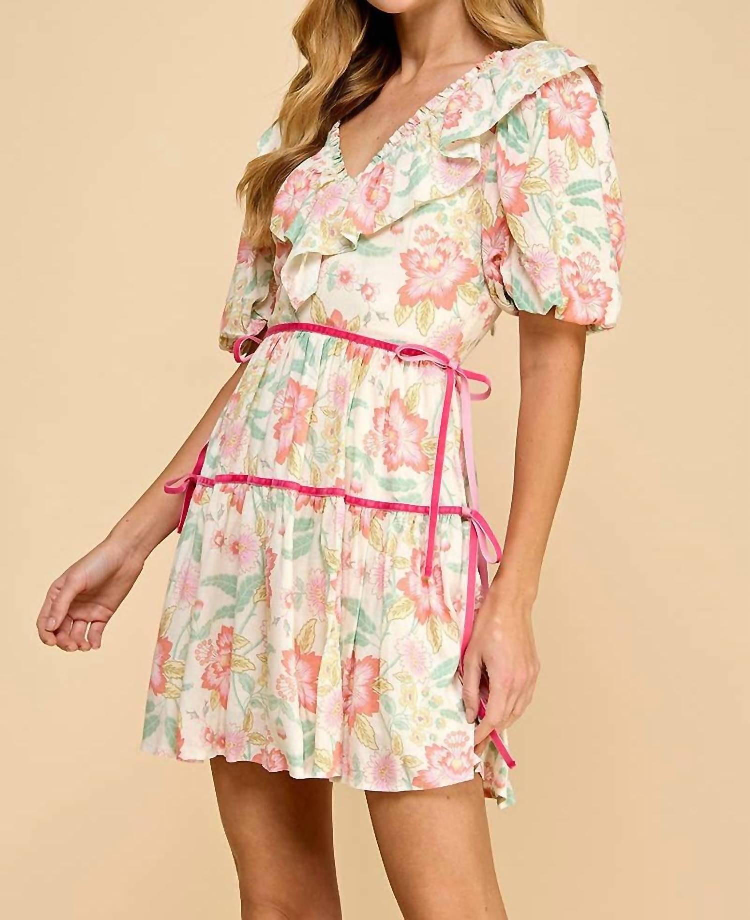 TCEC Women's Floral Print V Neck Ruffle Dress in multi - women's dress - view 4