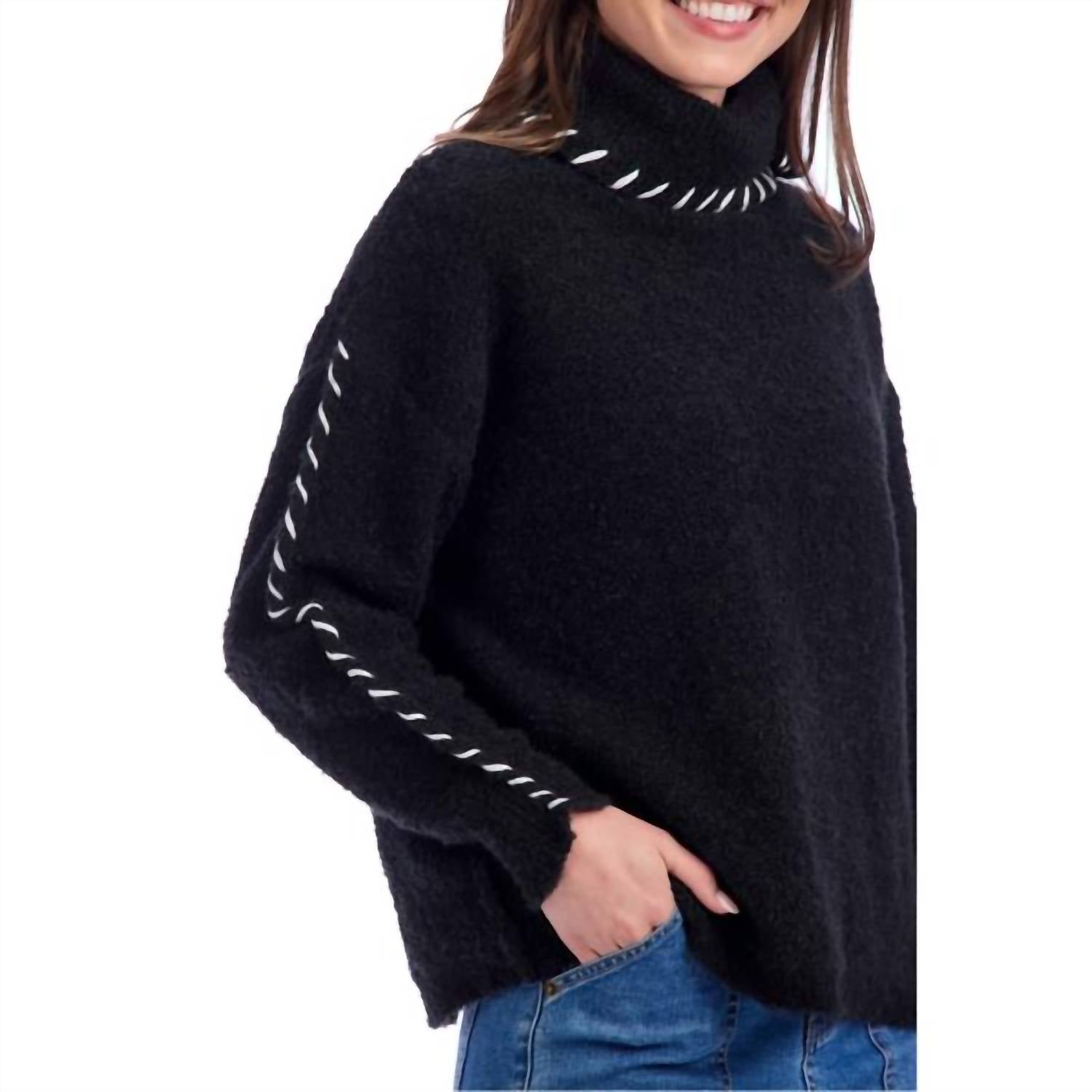 mudpie Fallon Contrast Sweater in black - women's sweater - alternate view
