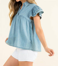 Pol - Collared Babydoll Denim Top