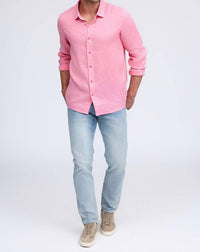 Raffi Pure Linen Long Sleeve Shirt in red - men's long sleeve top - view 4