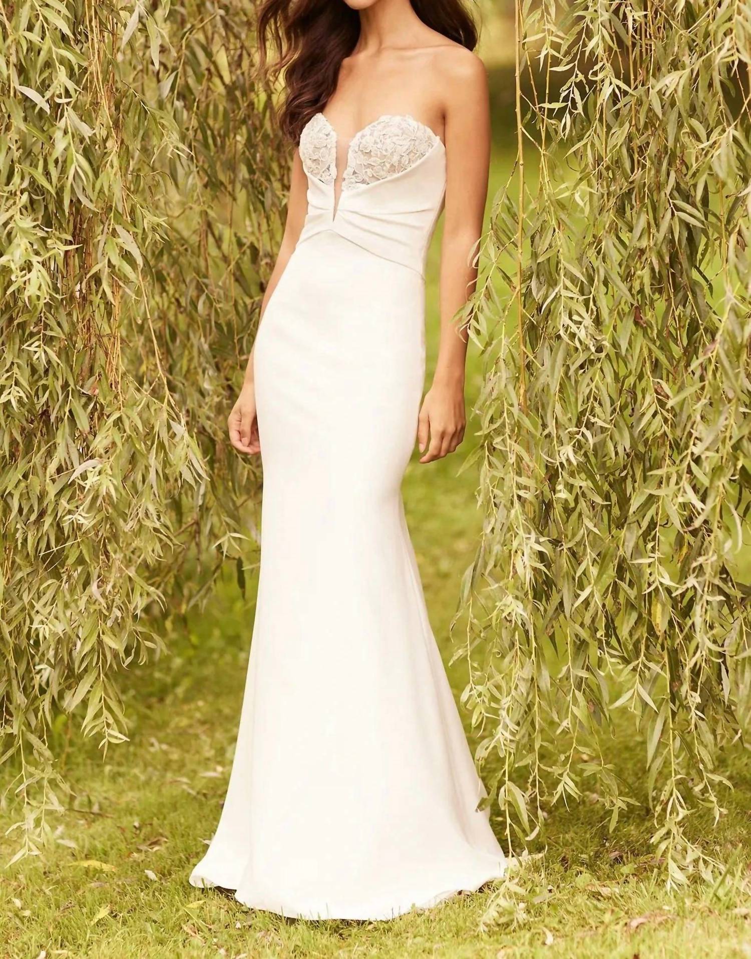 Paloma Blanca Flower Lace Wedding Dress in natural - women's dress