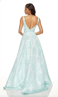 ALYCE PARIS Metallic Floral Jacquard Ball Gown in sea glass - women's dress - alternate view