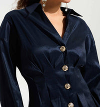 Joseph Ribkoff - Stretch Taffeta Fit And Flare Blouse With Chain Link Button Cuffs