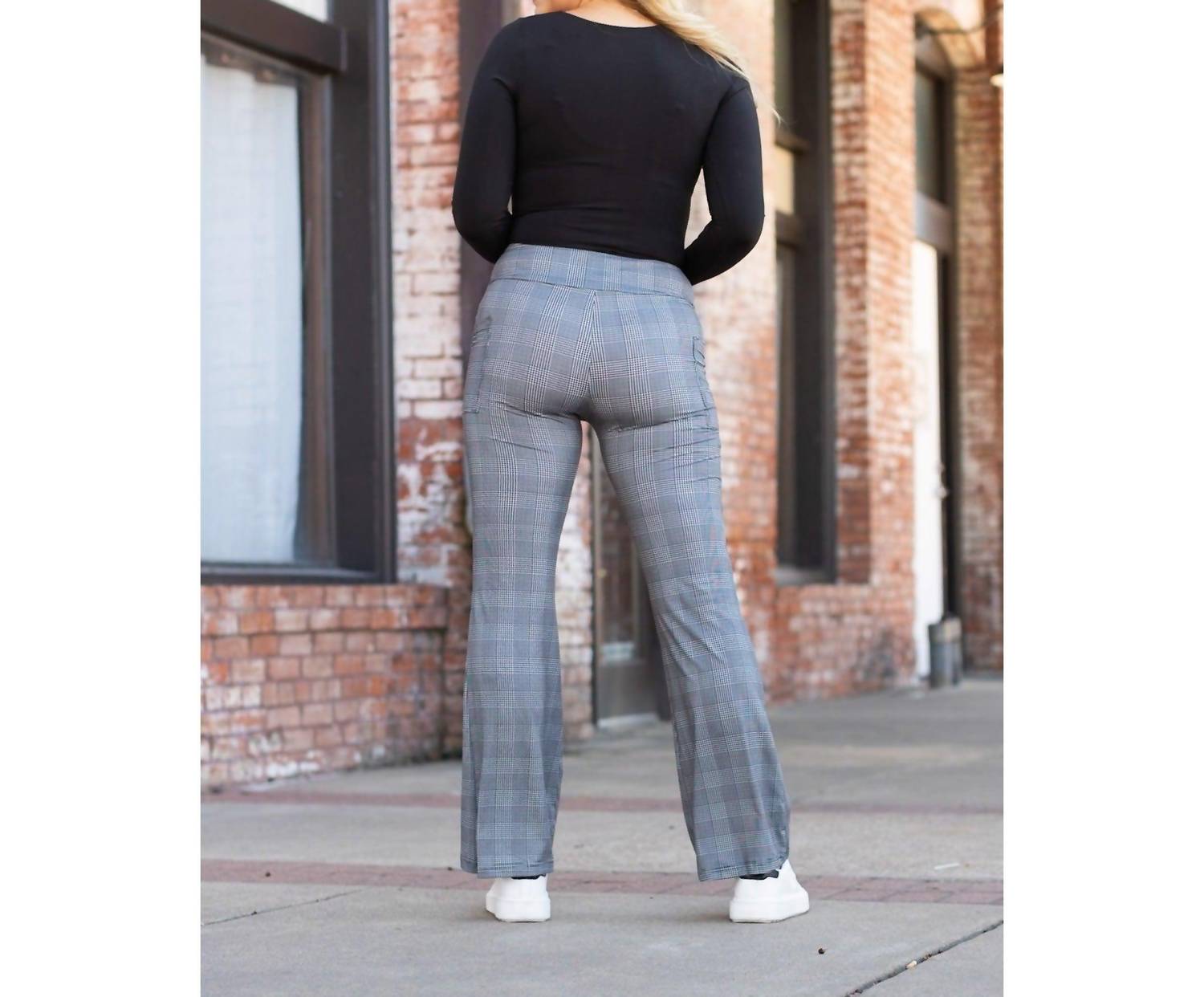 Julia Rose Felicity Plaid Bootcut Leggings - 30" in grey - women's pants - view 7