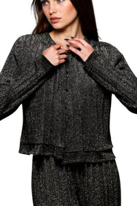 Minnie Rose - Lurex Long Sleeve Pleated Cardigan