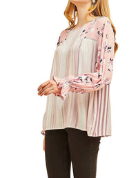 Entro - Striped Floral & Lace Blouse