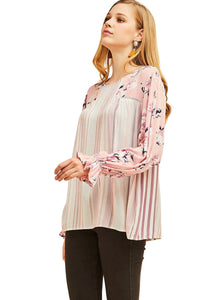 Entro - Striped Floral & Lace Blouse
