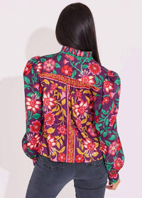 Alden Adair Oliver Long Sleeve Top in medieval floral - women's blouse - detail view