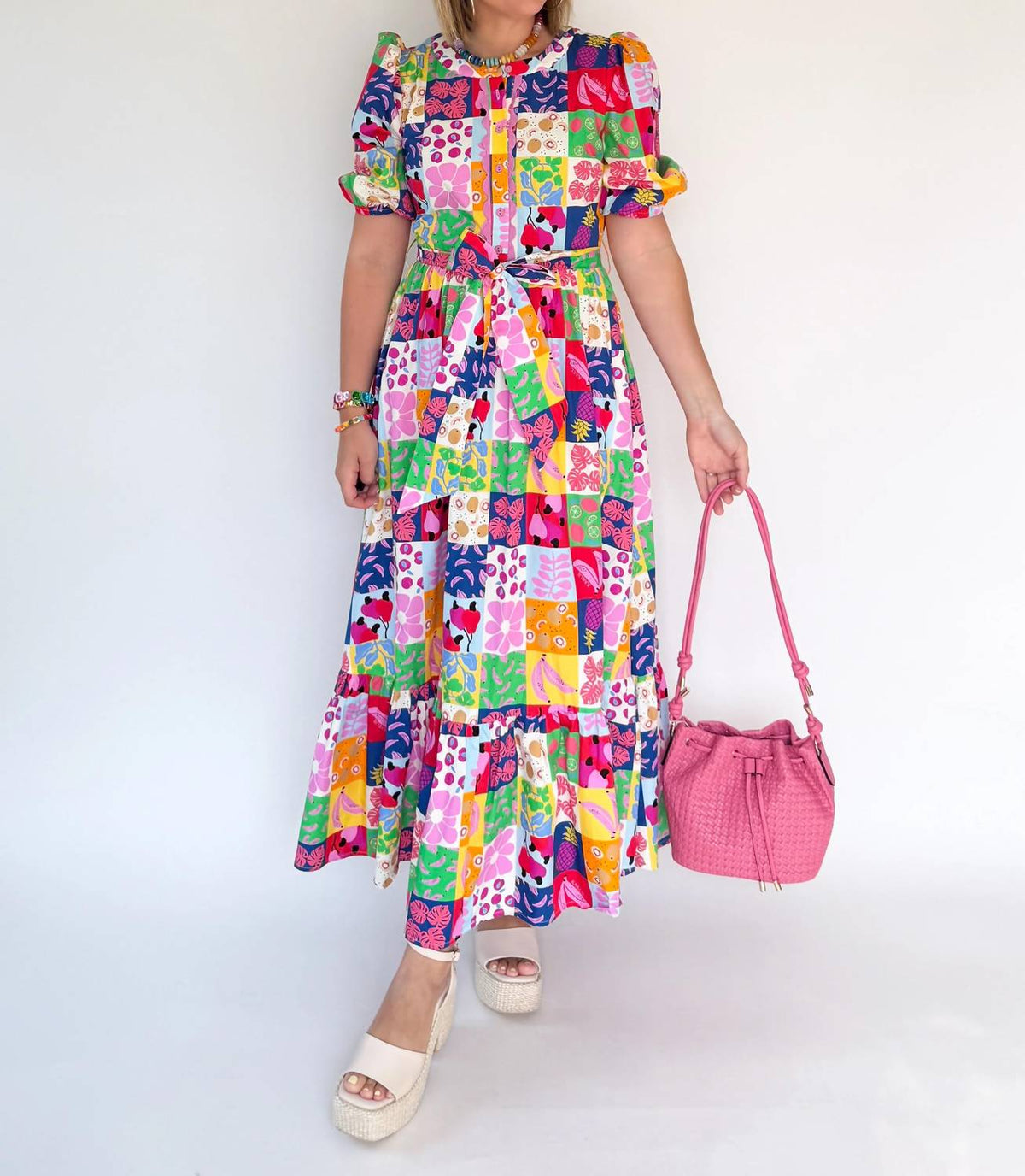 Karlie - Fruit Quilt Ric Rac Maxi Dress
