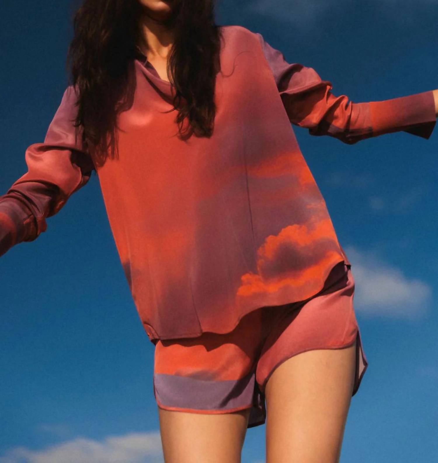 catherine gee Daria French Cuff Silk Blouse in riviera sunset - women's blouse