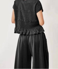 Davi & Dani - Davi & Dani Ruffle Cap Sleeve Top and Waistband Pants Set