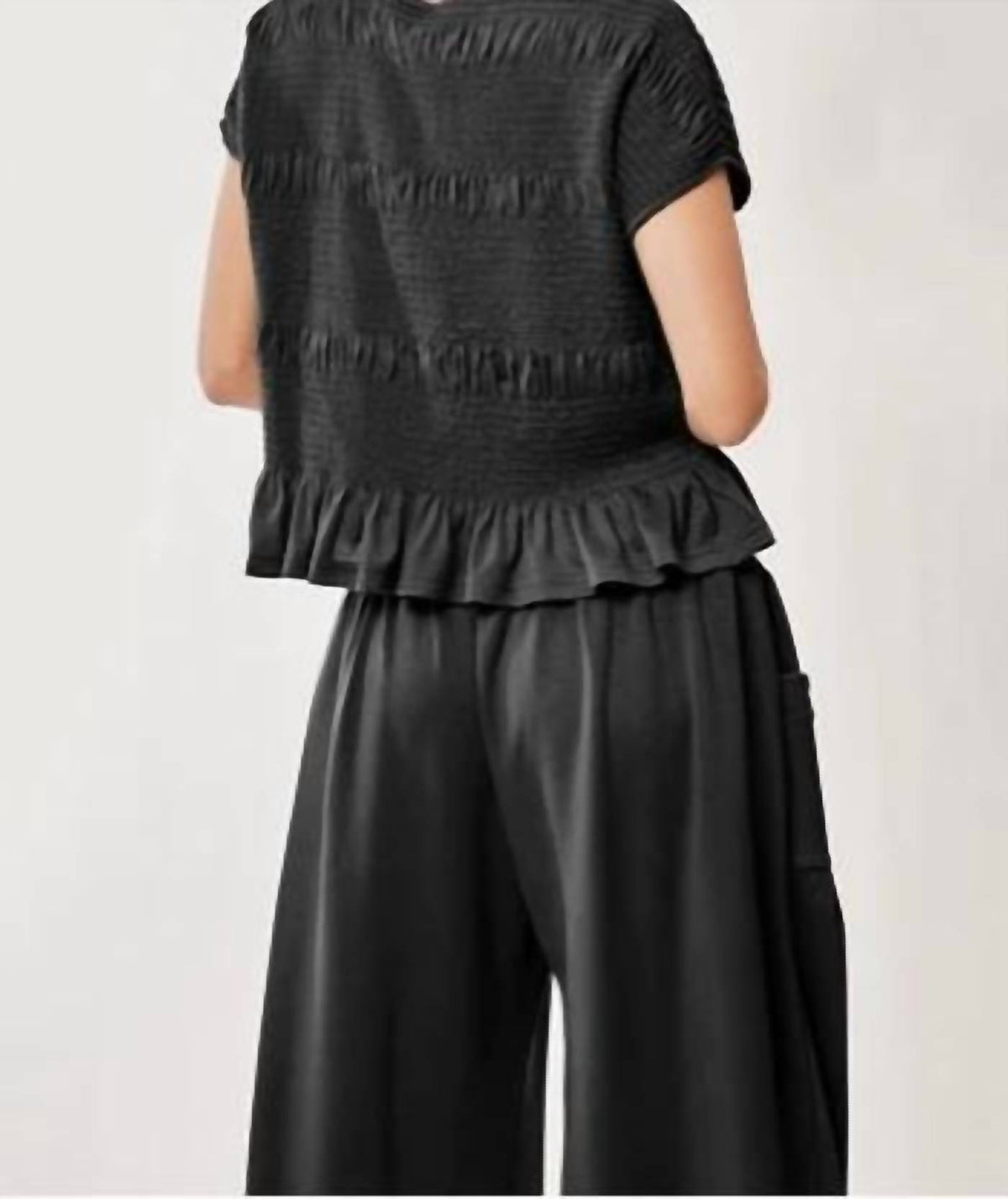 Davi & Dani - Davi & Dani Ruffle Cap Sleeve Top and Waistband Pants Set