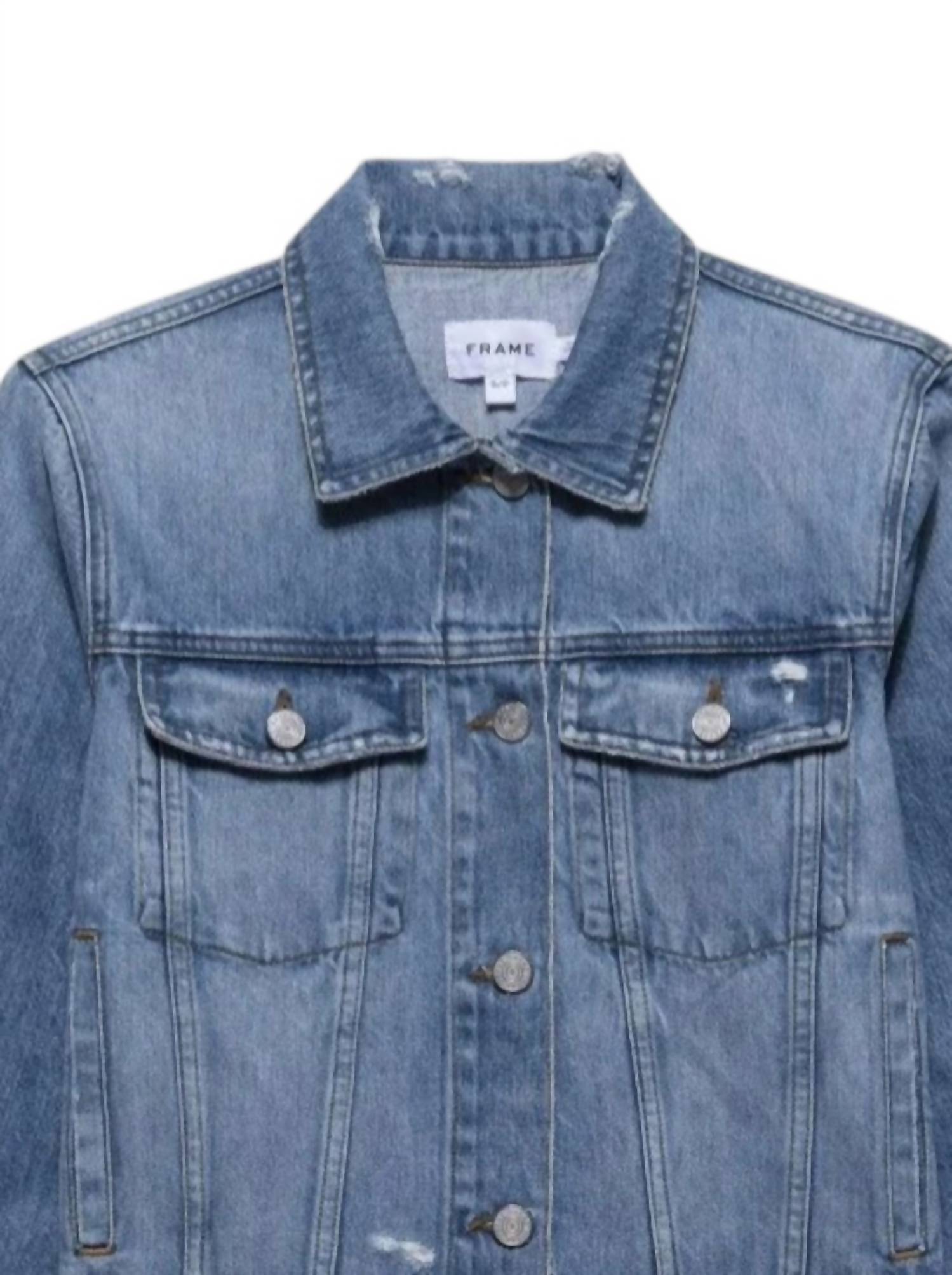 FRAME Women's Le Vintage Jacket in rossum 2year rips - women's jacket - detail view