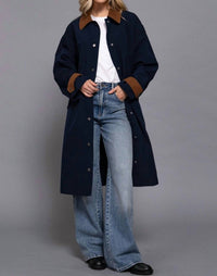 Active Basic - Long Sleeve Contrast Collar Button Down Trench Coat