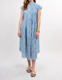 Ivy Jane Linen Short Sleeves Dress in blue - women's dress