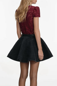Self-Portrait - Lace Crystal Trim Short Sleeve Top