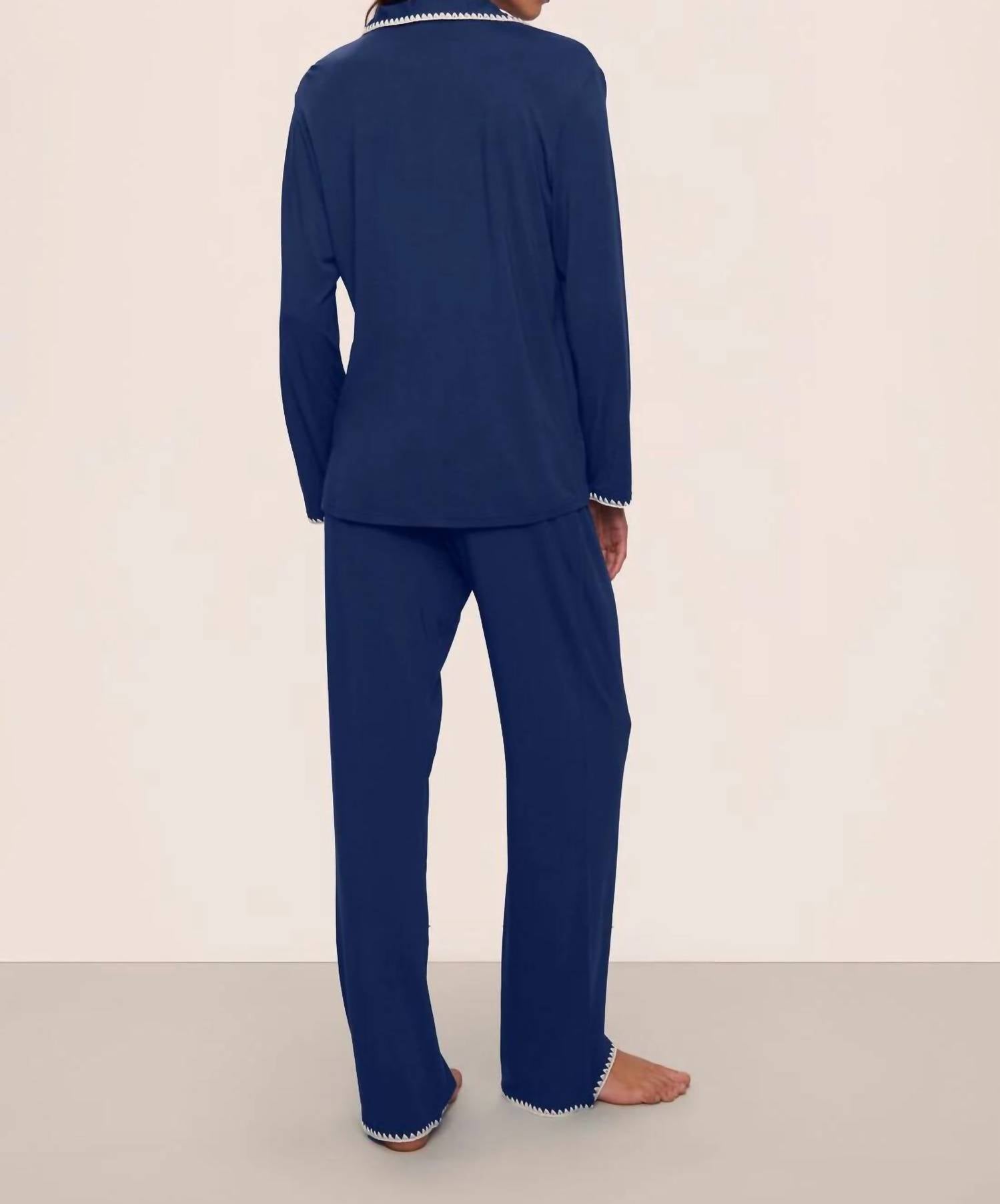 Eberjey Frida Long Pajama Set in navy ivory - women's sleepwear - detail view