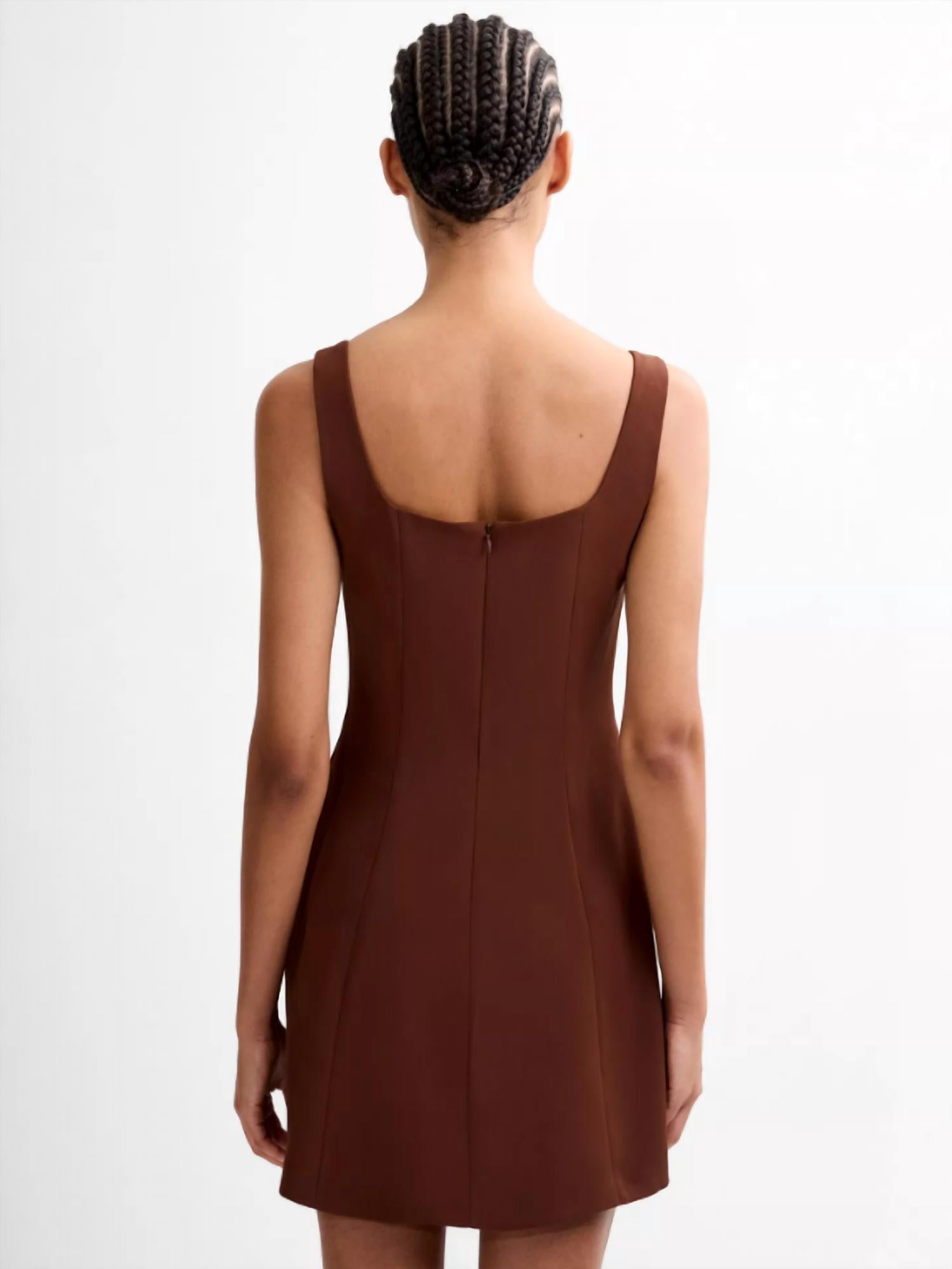 FRENCH CONNECTION Square Neck Inverted Mini Dress in chocolate - women's dress - alternate view