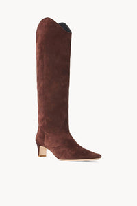 STAUD Women's Suede Western Wally Boot in mahogany - women's shoe - detail view