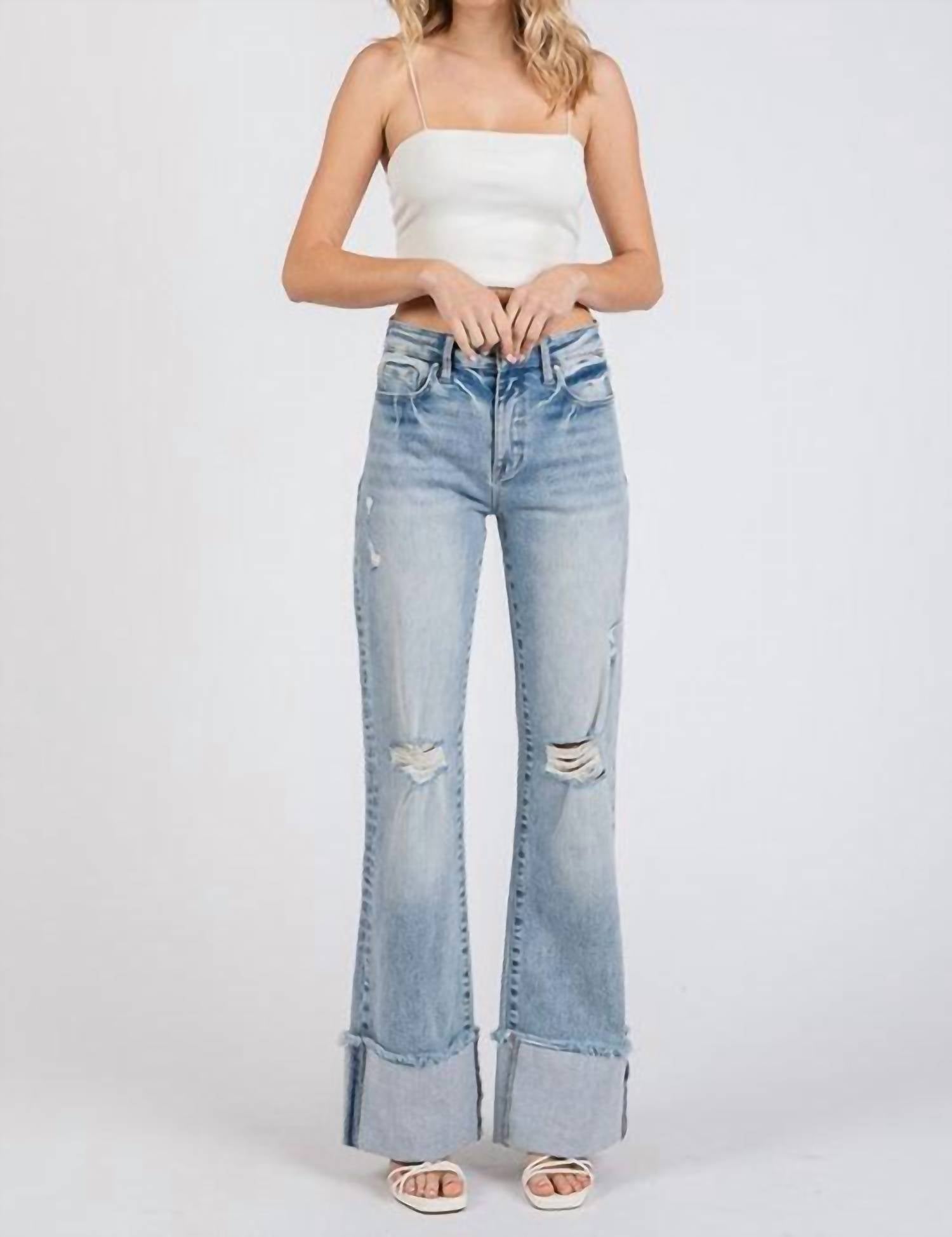 Petra153 Hattie High Rise Cuffed Hem Flare Jeans in blue - women's jeans - view 4