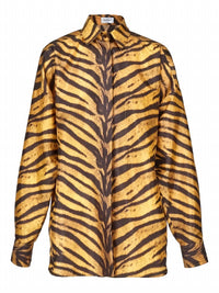 Salvatore Ferragamo Tiger Print Long-sleeved Shirt in golden yellow - women's shirt - view 126