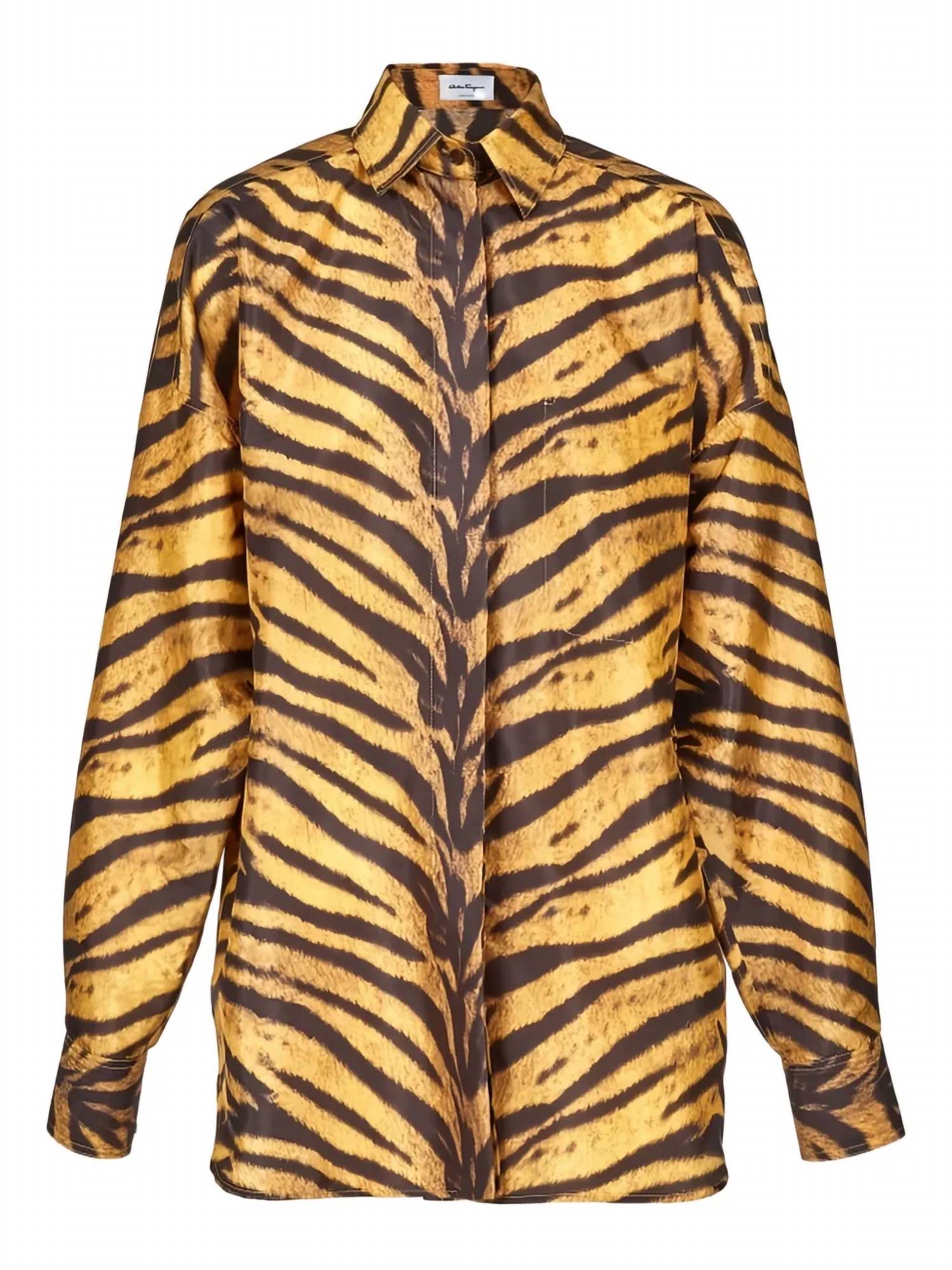 Salvatore Ferragamo Tiger Print Long-sleeved Shirt in golden yellow - women's shirt - view 126