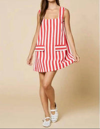 Lalavon - Square Neck Summer Stripe Mini Dress