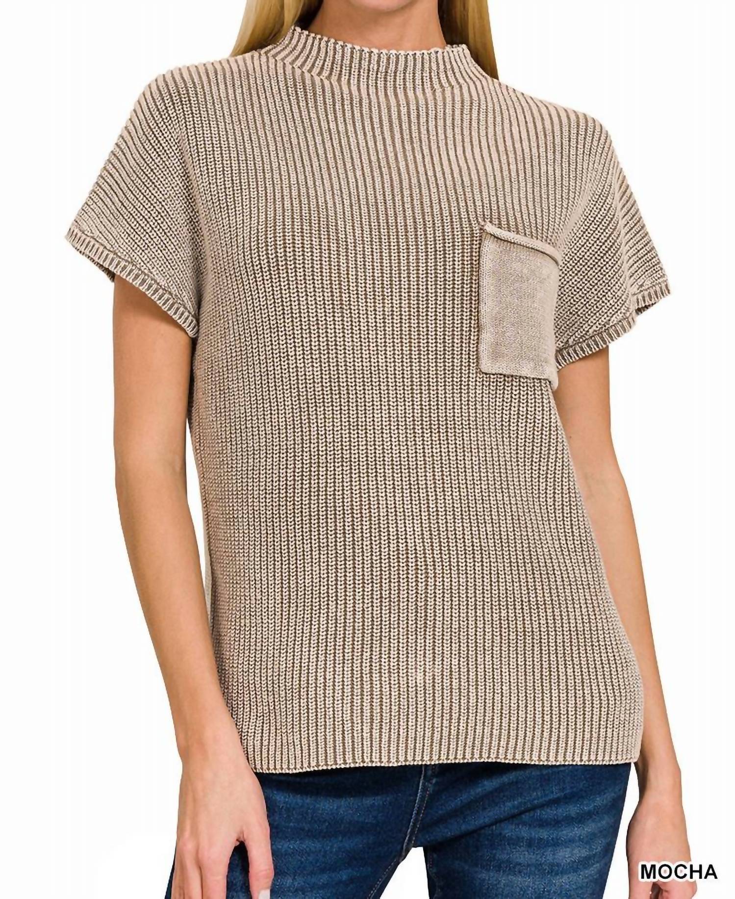 Zenana - Mock Neck Short Sleeve Sweater