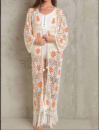 POL Granny Don't Be Square Duster in white orange - women's swimwear