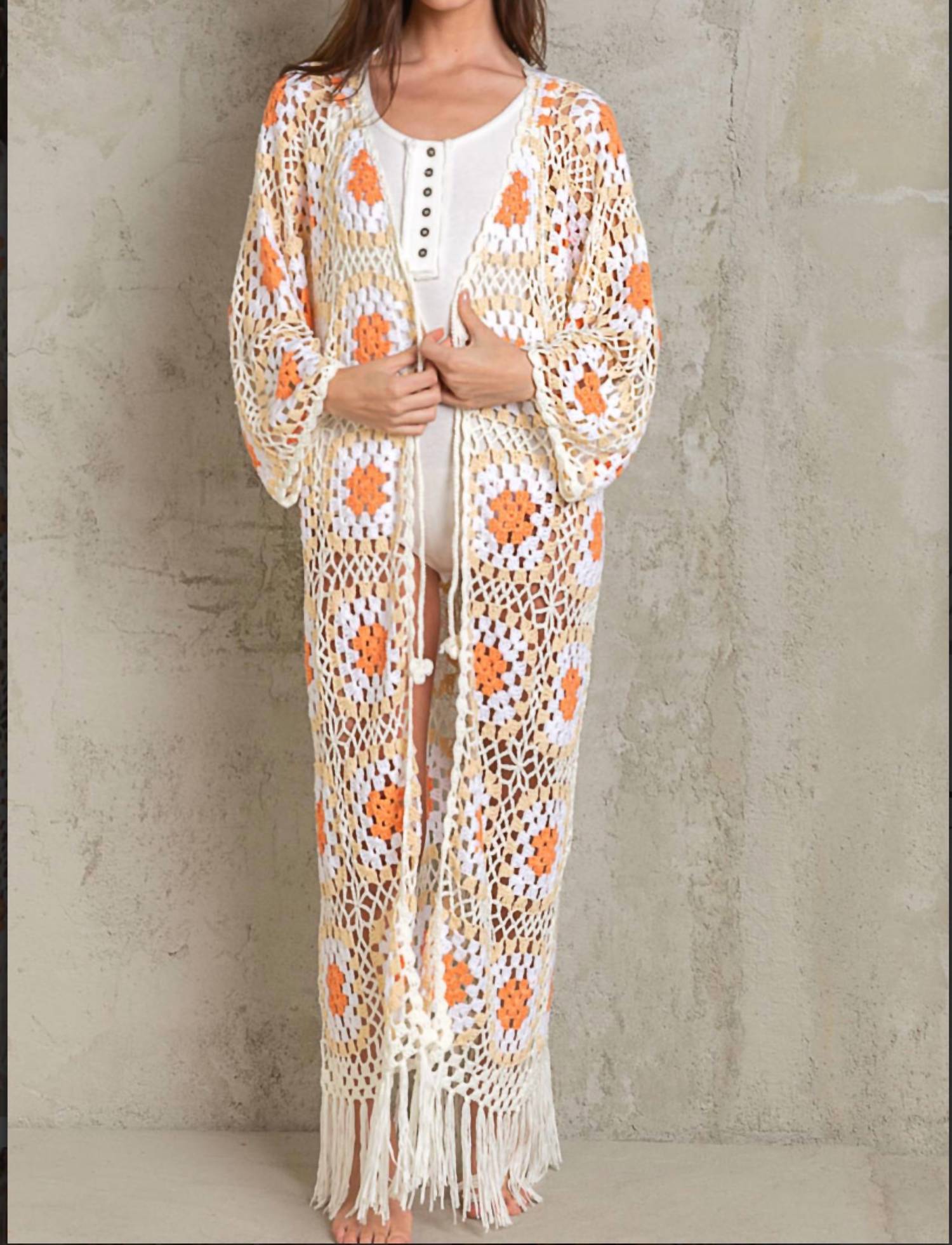 POL Granny Don't Be Square Duster in white orange - women's swimwear
