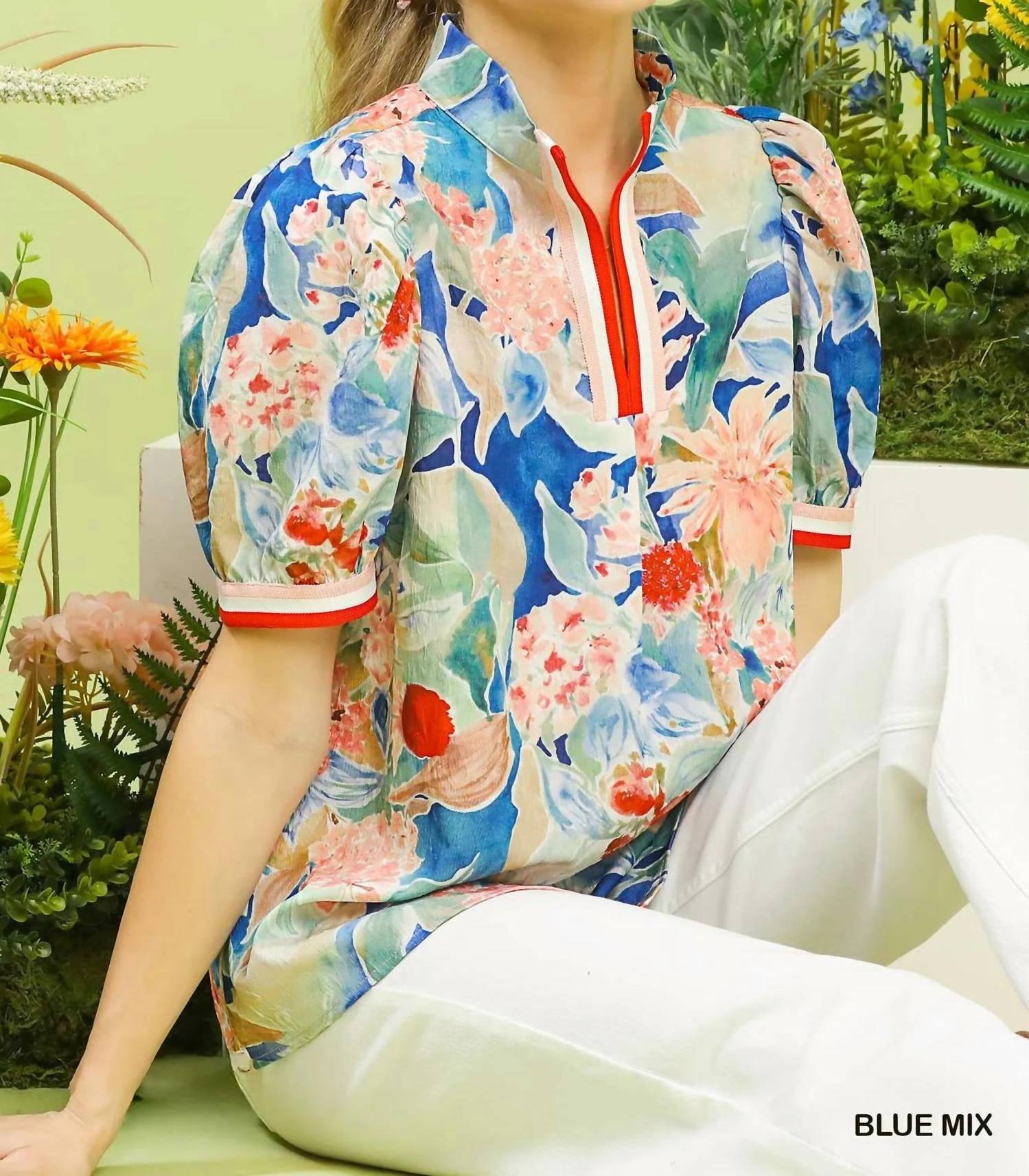 Umgee - Jacquard Bloomscape Print Top
