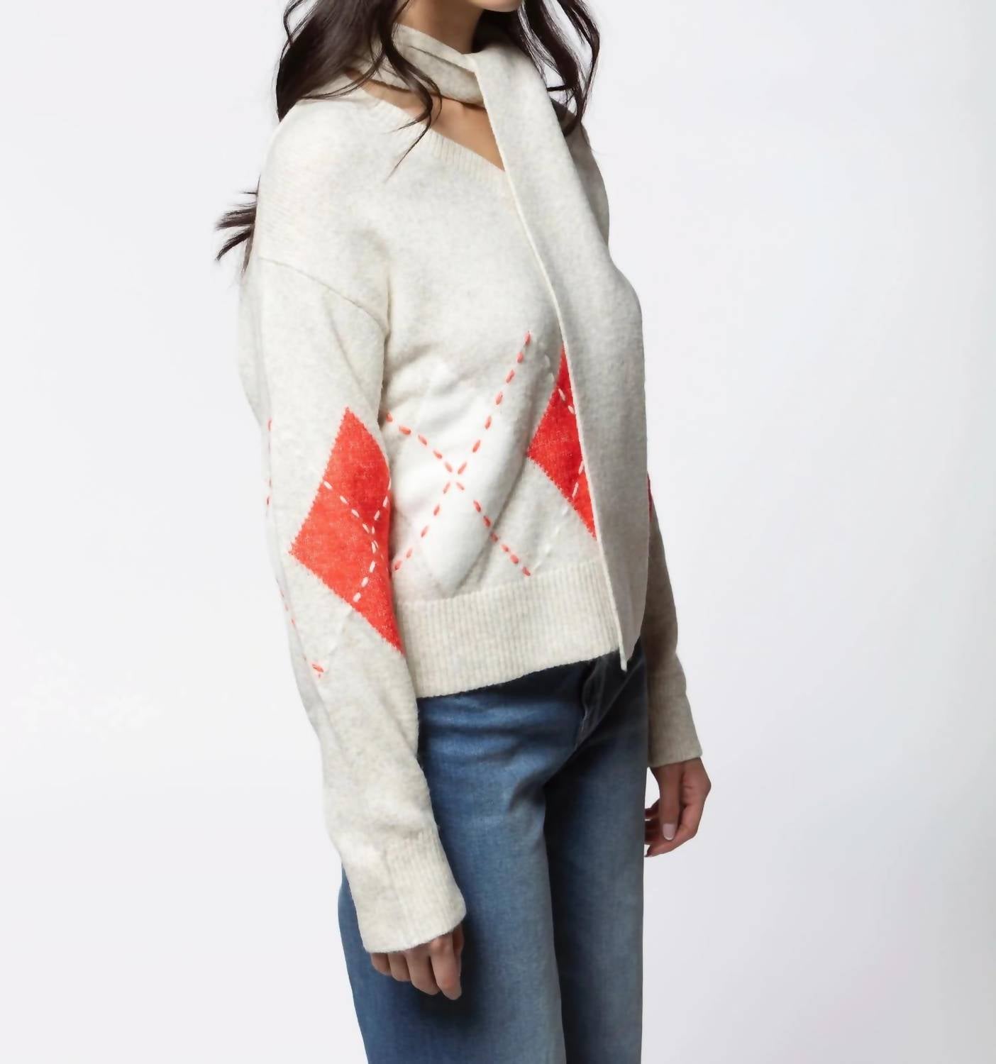 Sanctuary Argyle Scarf Sweater in tulip vanilla - women's sweater - alternate view