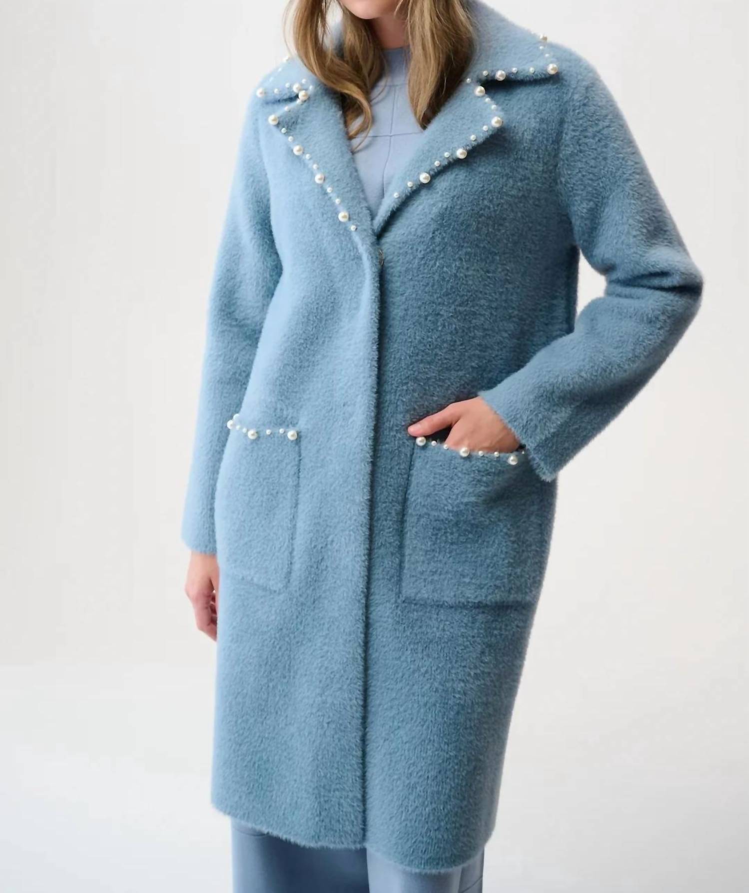 Joseph Ribkoff - Pearl Trim Feather Yarn Coat