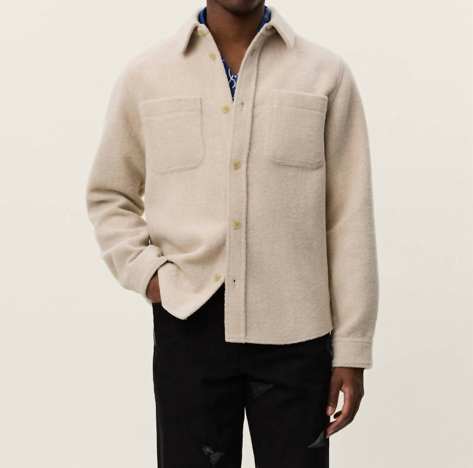 Les Deux Lennon Bouclé Overshirt Top in ivory - men's long sleeve top