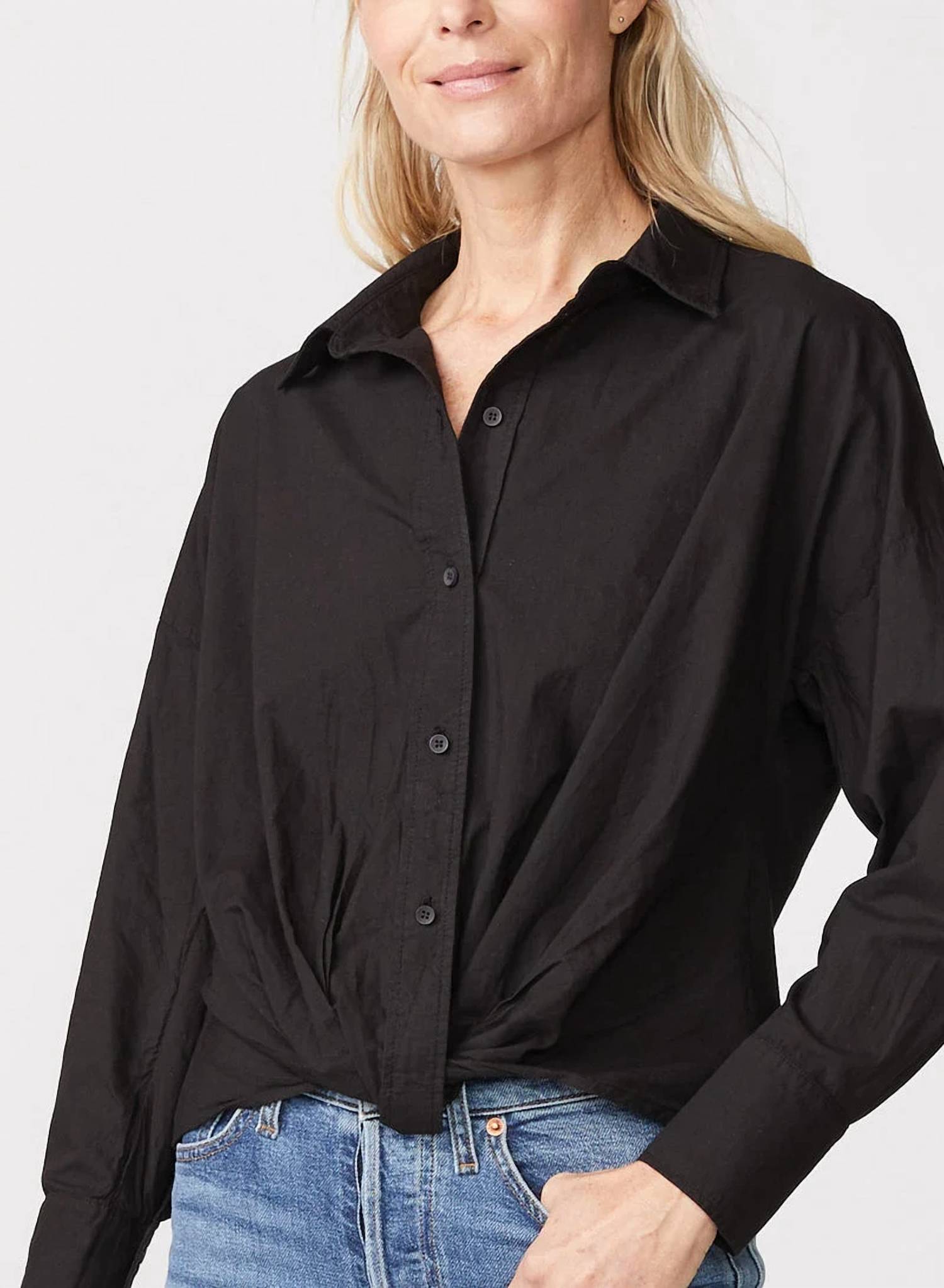 Stateside - Poplin Long Sleeve Front Twist Shirt