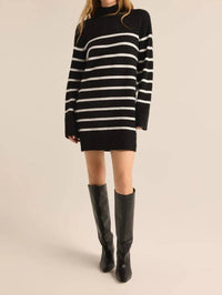 Z Supply Fin Stripe Sweater Dress in black - women's dress