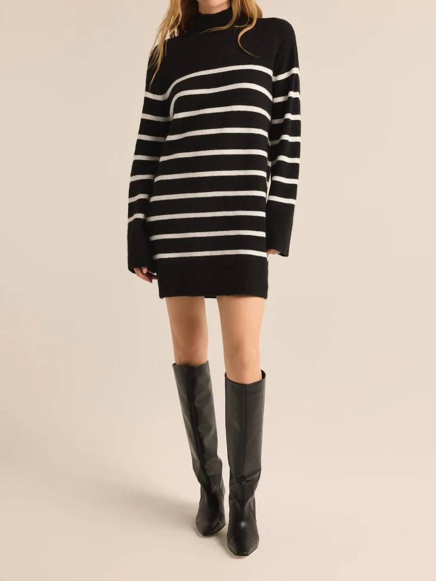 Z Supply Fin Stripe Sweater Dress in black - women's dress
