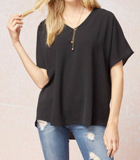 entro Solid V-neck Top in black - women's shirt