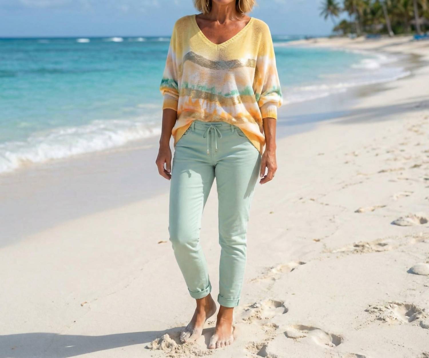 Made In Italy - Golden Hour Knit V Neck Top