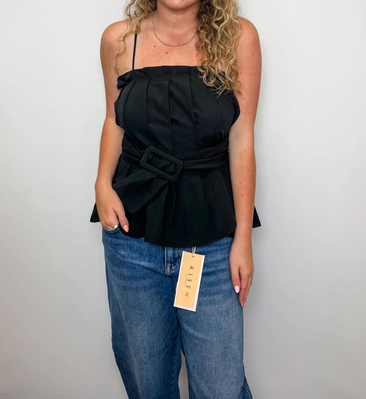 Naked Zebra - Buckle Pleated Sleeveless Top