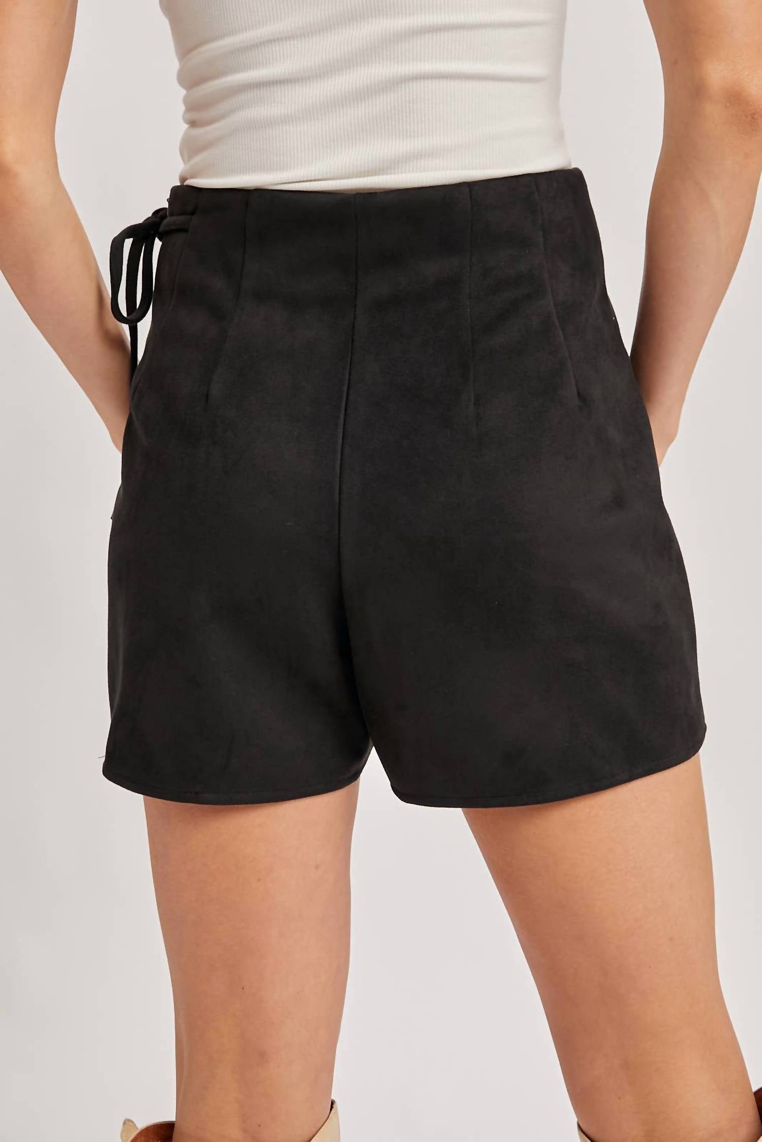 BluIvy Suede Crossover Wrap Skort in black - women's shorts - view 5