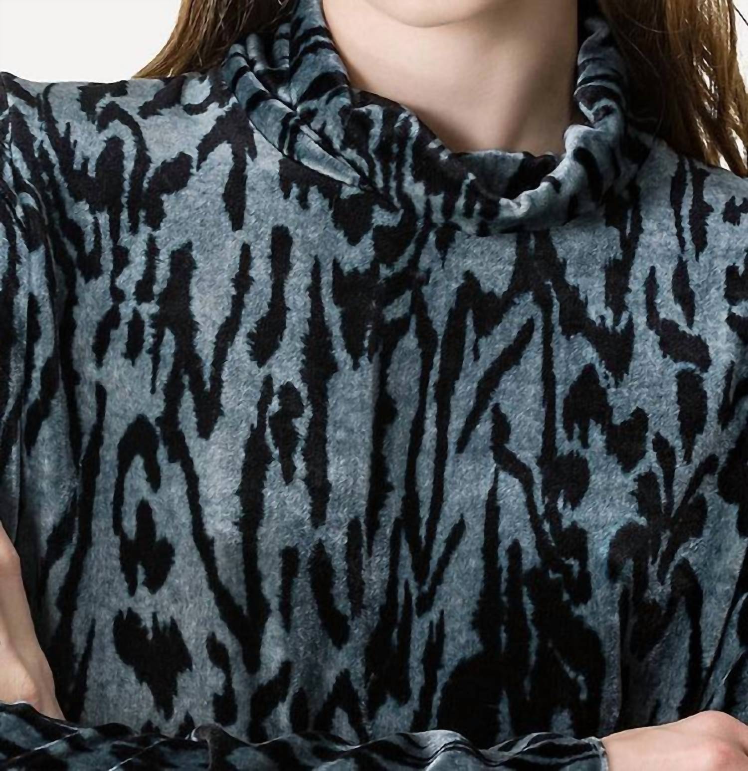forte forte Moiree Print Velvet Turtleneck Shirt in stone - women's blouse - detail view