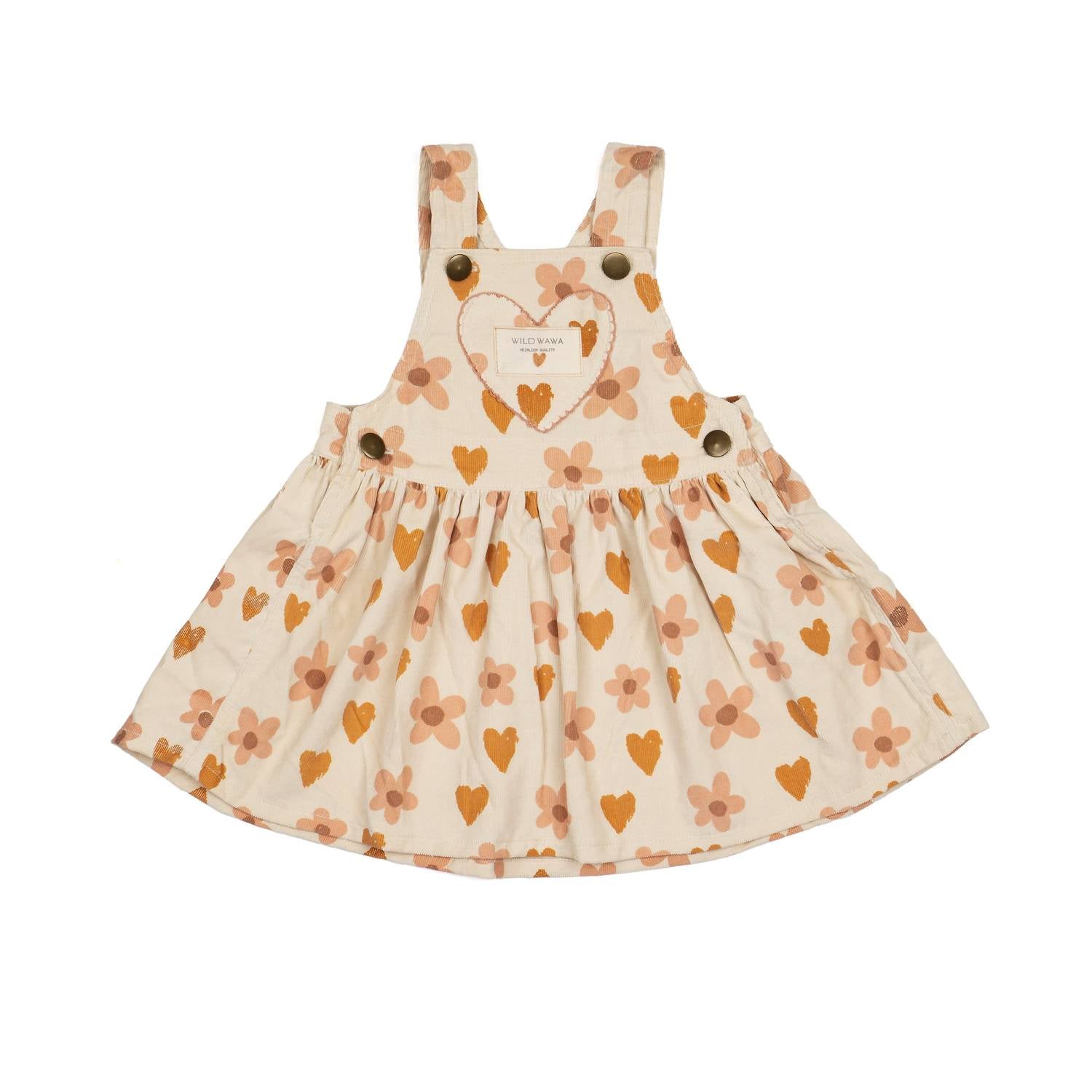 Wild Wawa Kids' Pocket Overall Dress in retro floral heart - kids' dress