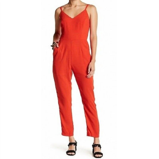 Adelyn Rae - Crepe V Neck Spaghetti Straps Jumpsuit