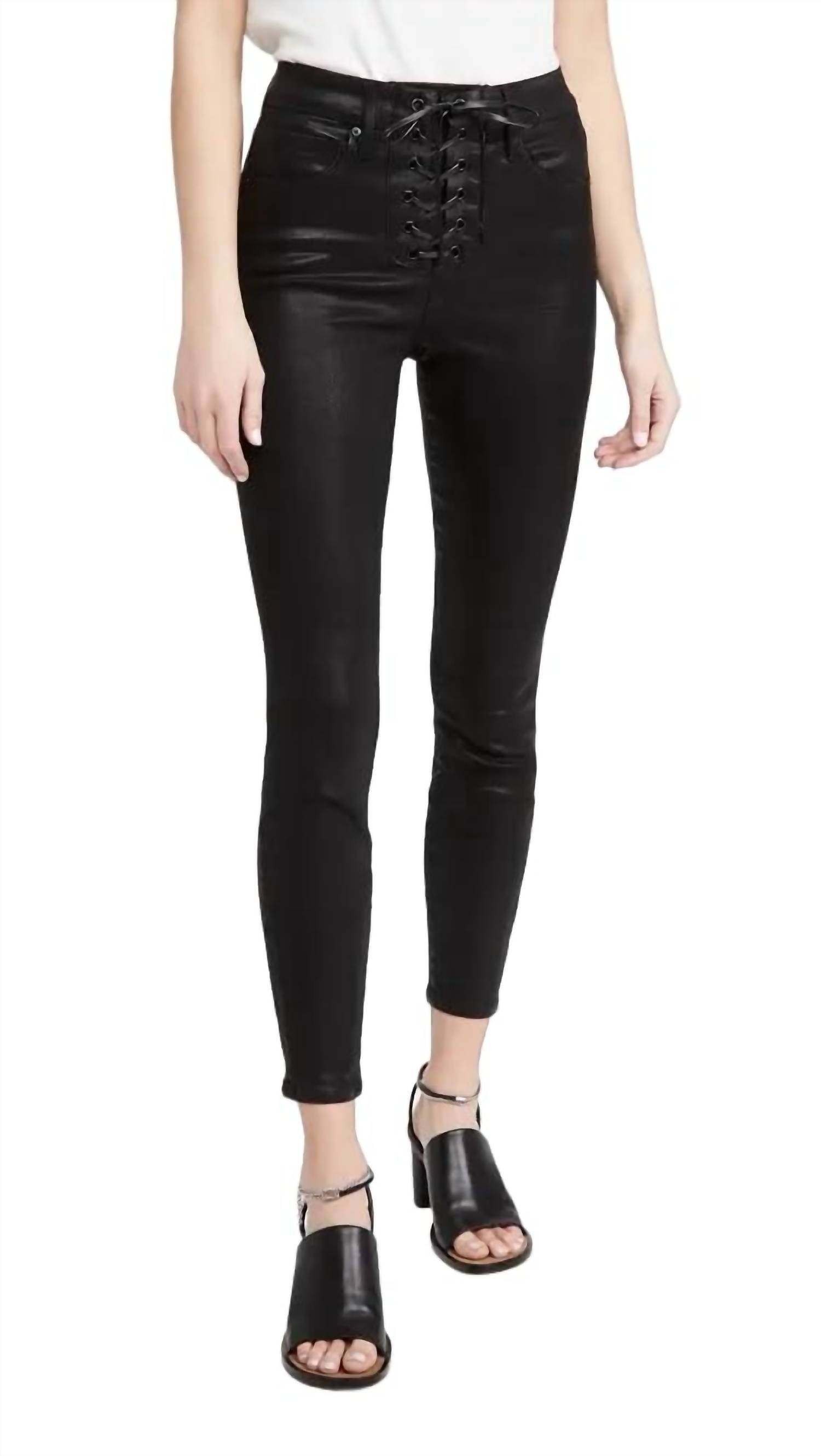 GOOD AMERICAN Women's Good Waist Lace Up Jeans in black - women's jeans