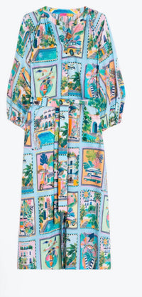 Vilagallo Sole Voila Print Dress in turquoise print - women's dress