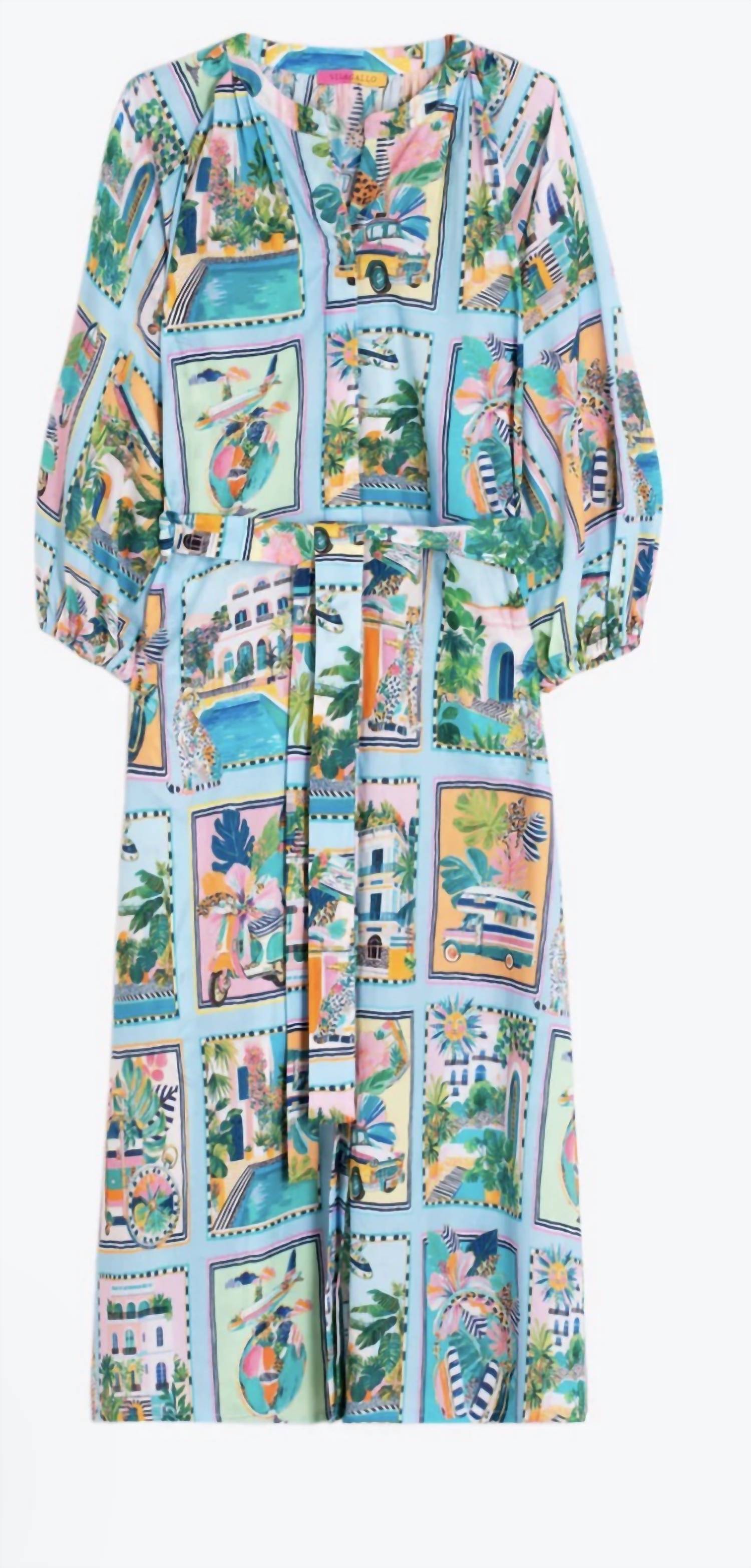 Vilagallo Sole Voila Print Dress in turquoise print - women's dress