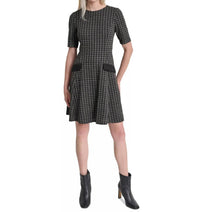 DKNY Women's Jewel-neck Short-sleeve Fit & Flare Dress in black - women's dress