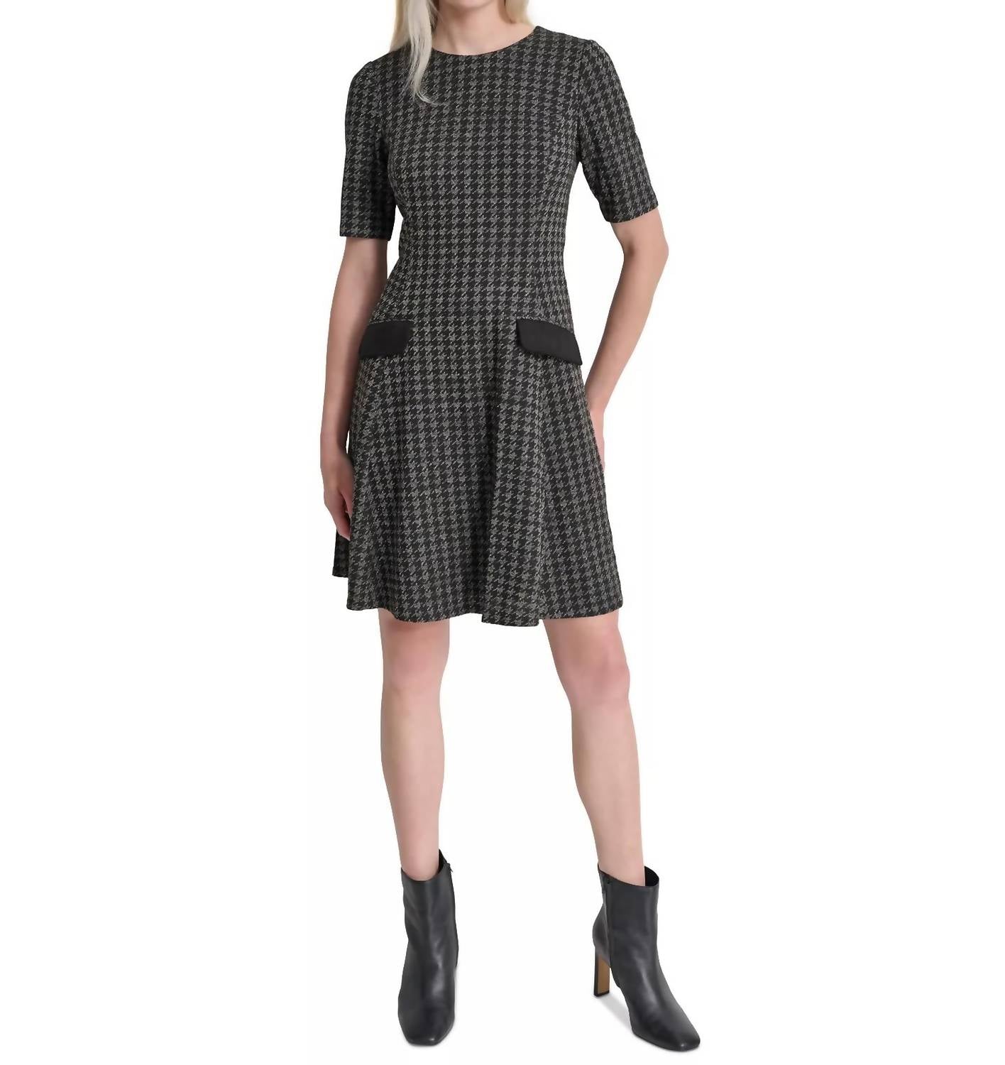 DKNY Women's Jewel-neck Short-sleeve Fit & Flare Dress in black - women's dress